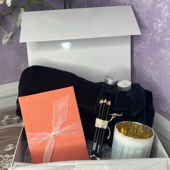 Other - Sympathy/Relaxation Gift w Velvet Trimmed Throw, Journal, Pencils, Candle Holder